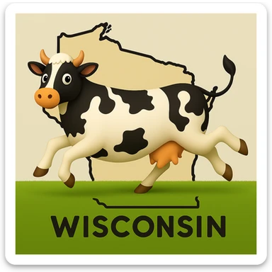 Add the outline of the state of Wisconsin in the background behind the cow and grass field sticker