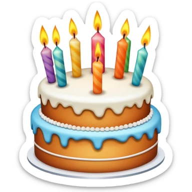 Birthday cake with candles and celebration sticker