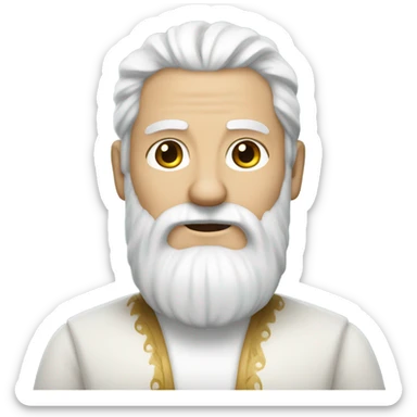 A man with a long white beard, white hair, wearing a white tunic sticker