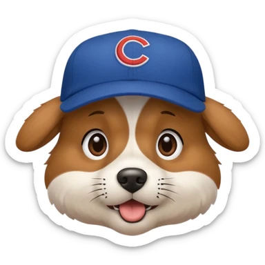 a dog with a Cubs baseball hat on sticker