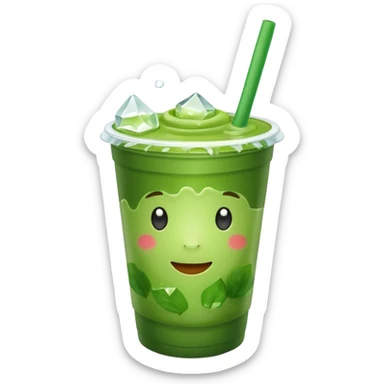 MATCHA PLASTIC CUP WITH CUBES OF ICE sticker