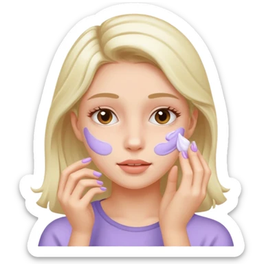girl applies lavender cream to face sticker