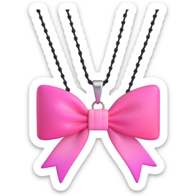 3D emoji style pink bow with gothic effect, ombre pink to black, black rose center, and silver chain details sticker