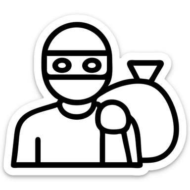 masked burglar with a sack icon, clean lines, minimal color, app icon look sticker