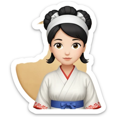 middle age mom with black bun wearing white home kimono and white apron sticker
