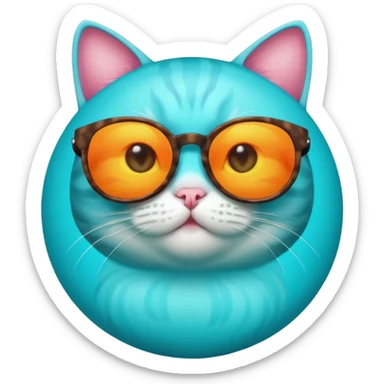 Cat A sphere in thermal camera effect, cyan color wearing sunglasses sticker