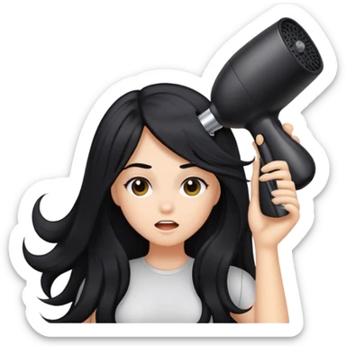 Girl blow drying her Long Black hair  sticker