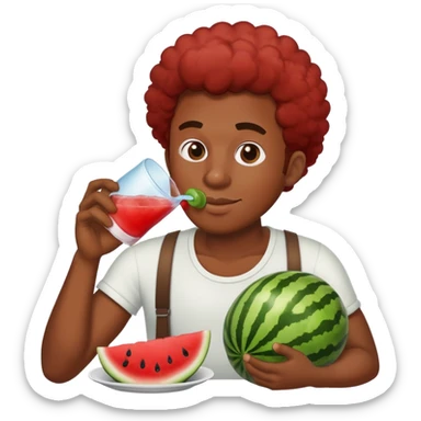 Black guy drinking cool aid and eating watermelon and fried chicken sticker