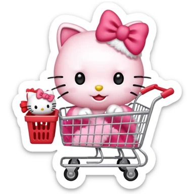 hello kitty pushing a shopping cart sticker