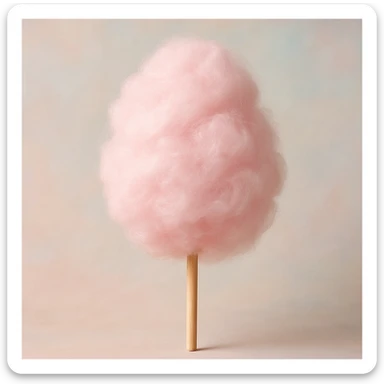 cotton candy on a stick, food photography style, realistic, pastel background sticker