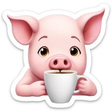 Karina the pig drinking coffee sticker