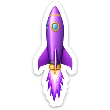 3D emoji of a rocket with purple trail launching upwards, sparkles, symbol of task in progress, clean background sticker