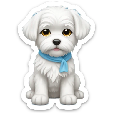 Maltese puppy with sky blue hair tie sticker