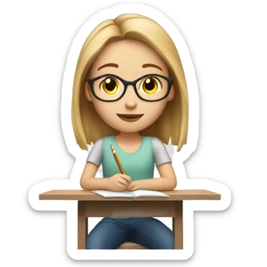 My white sister with light brown hair is doing her homework  sticker