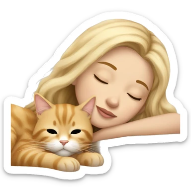 Pretty blonde girl sleeping with her beige main coon cat sticker