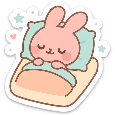 pink bunny sleeping on pillow and bed sticker