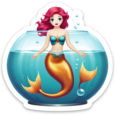 Vintage circus mermaid submerged in water tank sticker