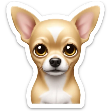 Blonde chihuahua (no white markings) with short hair and big ears holding a teddy bear sticker