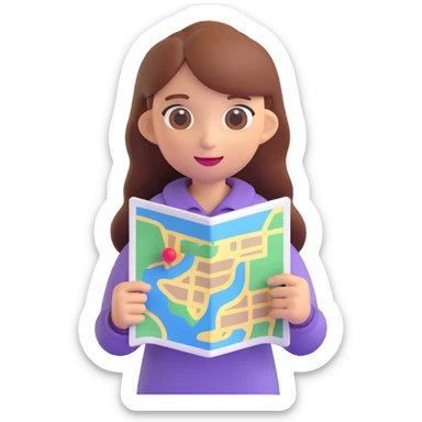 a girl holding a map, 3D emoji style sticker