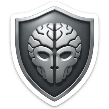 Minimal flat icon of a shield combined with a human brain, symbolizing self-control and mental discipline. Monochrome, premium style, high contrast, no text, dark theme friendly. sticker