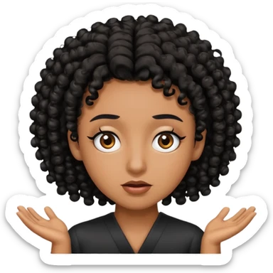 brown skin black curly head with lashes shrugging  sticker