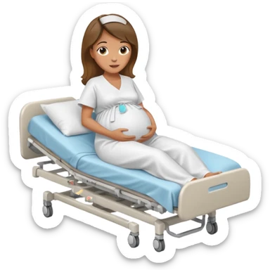 Pregnant woman in hospital bed with legs elevated  sticker