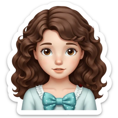Brunette girl con pelo ondulado pecas y con un moño cute sticker