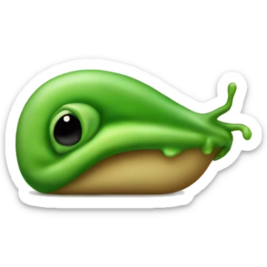 A green slug reading a bok sticker