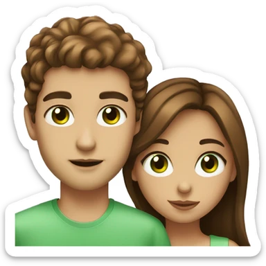 Girl with brown hair and hazel eyes kissing guy with brown hair and green eyes  sticker
