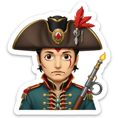 Adam Ant  painted with Indian war colors  is wearing a Hungarian Hussar'S JACKET, holds two firelocks-steam punk in his hands sticker