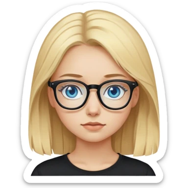 Blonde hair girl with blue eyes and glasses wearing a long sleeve black t shirt sticker