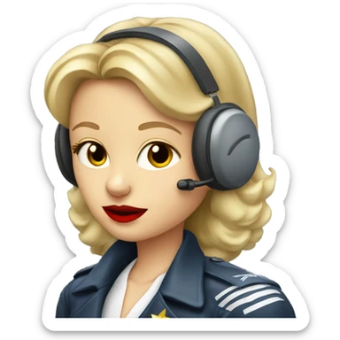 Blonde Russian pilot girl with red lips with airplane pilot headset   sticker
