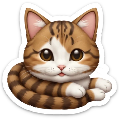 dark brown tabby and white small cat in funny positions upside down with eyes closed sticker