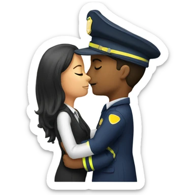 Female attorney kissing male fireman  sticker