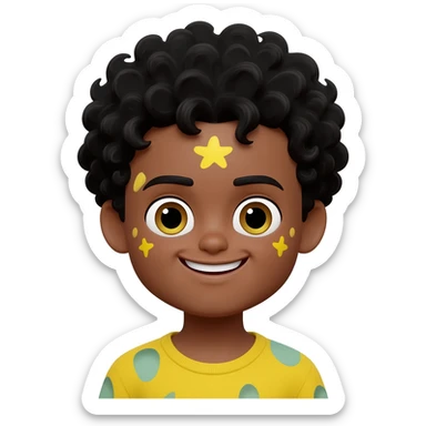 Make a brown boy with black curly hair have a Patrick star face paint sticker