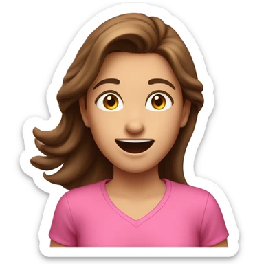 Excited brown haired girl in pink shirt sticker