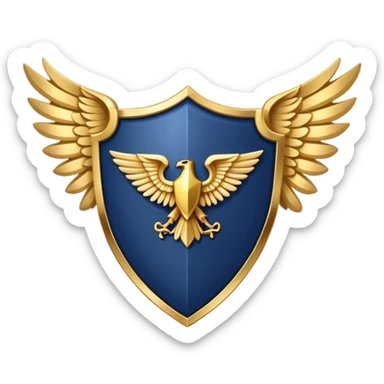 a plain navy blue shield with large gold wings behind sticker
