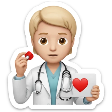 3D memoji doctor holding a small blank white sign in one hand (no text on sign), serious warning facial expression, medical coat, stethoscope, centered composition, PNG, transparent background sticker