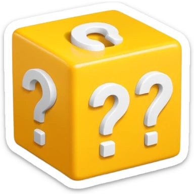  yellow cube shaped box stuffed with white question marker cubes sticker