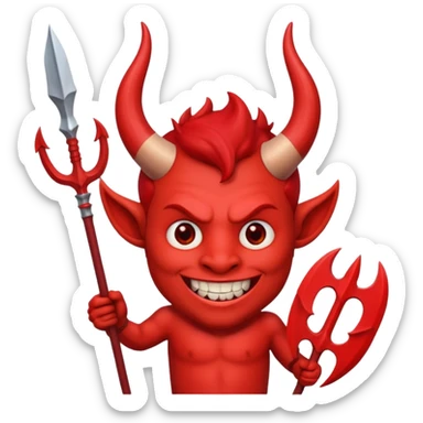 Red devil with horns and trident, grinning mischievously sticker