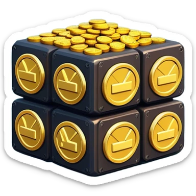 Clash of Clans aesthetic: Cinematic Playful Pixel 3D Coin Stack Emoji, rendered in a 3D vector-style similar to standard emojis with minimal shading and bold, simplified shapes. A compact, distinct form with signature details, softly glowing with a pixelated adventure charm. Simplified yet unmistakably iconic, highly detailed and consistent, glowing with a soft radiance and high shine. Stylized with a touch of classic pixel-art charm and a soft glowing outline, capturing the essence of a beloved gaming relic with a friendly, playful manner! sticker