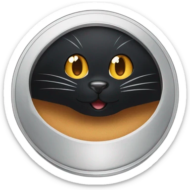 a big black cat with brown eyes holds a lid in his mouth sticker
