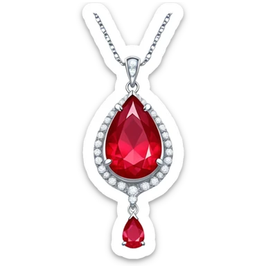 teardrop ruby pendant with silver chain, white stones, and glowing aura of passion sticker