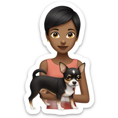 Black short hair girl with golden short hair chihuahua  sticker