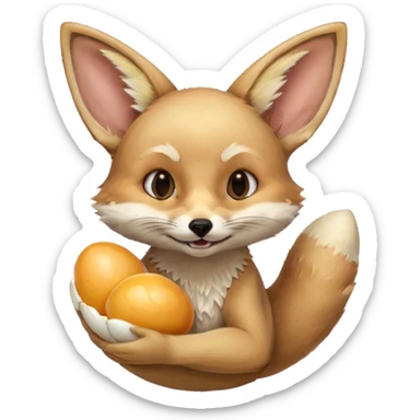 fennec carrying an unpeeled egg with his mouth sticker