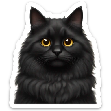 black fluffy cat sits in full growth sticker