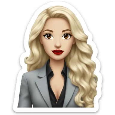 Russian Blonde long hair with red lips and black eyes Tiffany diamond seller in a grey suit sticker