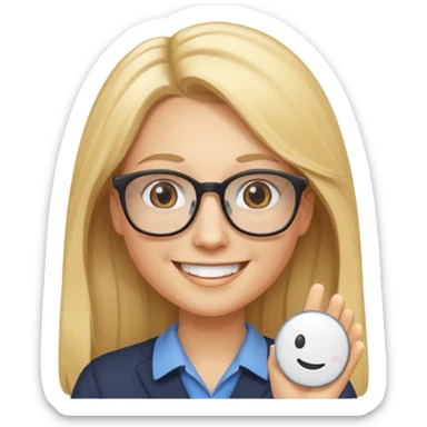 long blonde hair teacher saying hello sticker