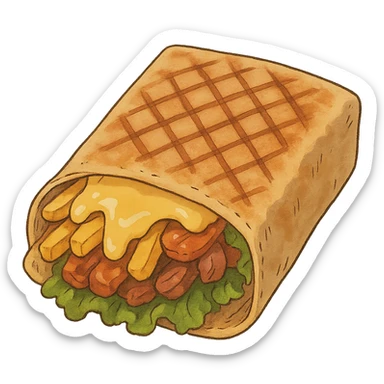 ghibli style French tacos, grilled wrap with fillings, cheese, and fries sticker