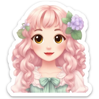 Gorgeous anime style lady with blushing face cottagecore fairycore  Kawaii anime colorful pearly romantic simplistic aesthetic trending stylea sticker